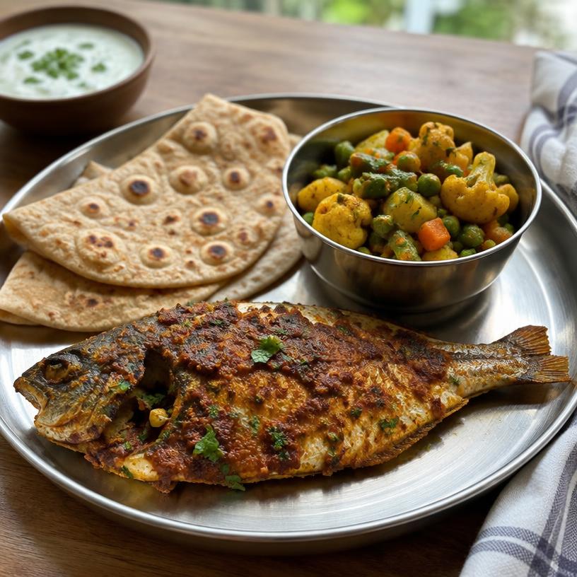 Grilled Fish + Roti + सब्ज़ी